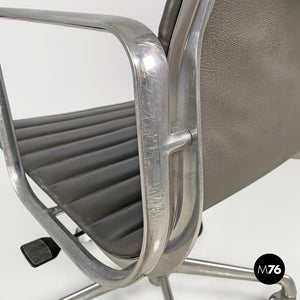 Dark grey leather office chair by Charles and Ray Eames for ICF, 1970s