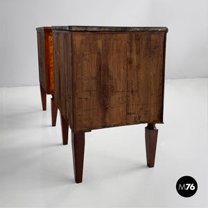 Corner wood consoles with black marble top, 1700s