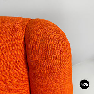 Armchair with orange fabric and wood, 1950s
