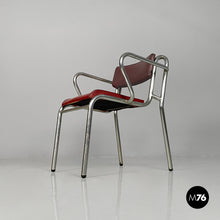 画像をギャラリービューアに読み込む, Chairs in metal and red faux leather, 1930s
