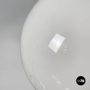 Round white glass chandelier, 1950s