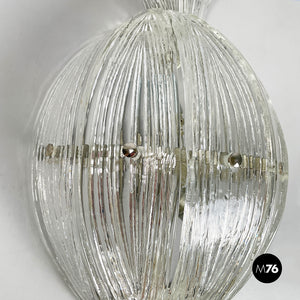 Pineapple-shaped wall lamp in fluted glass, 1980s