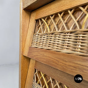 Chest of drawers in wood and rattan, 1960s