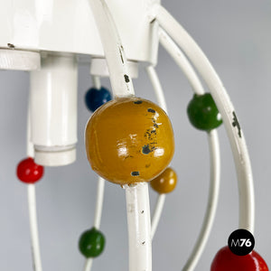 White iron chandelier with colored spheres, 1940s