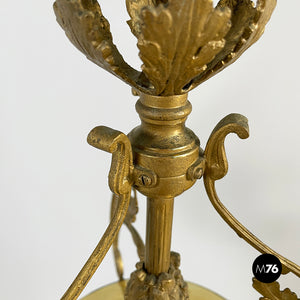 Chandelier in molded satin glass and brass, early 1900s