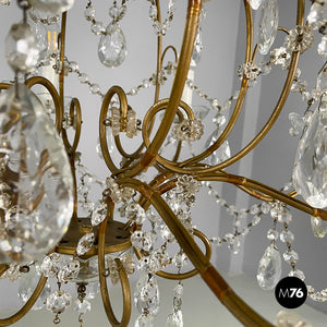 Glass drop chandelier with brass structure, 1900-1950s
