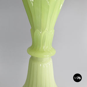 Floor lamp in fabric and green opaline glass, 1930s