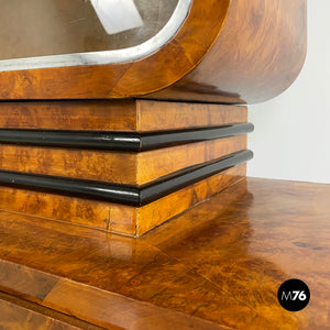 Asymmetrical wooden sideboard with glass display cabinet, 1920s