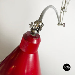 Pantograph wall lamp in red metal, 1960s