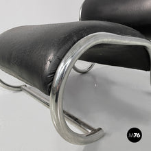 Carica l'immagine nel visualizzatore di Gallery, Black faux leather and steel armchair, 1980s

