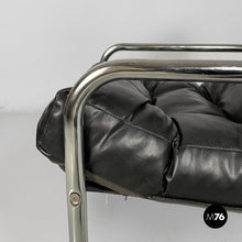 Charger l'image dans la galerie, Armchairs in metal and black faux leather, 1970s
