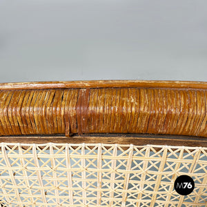 Armchairs in rattan and straw, 1960s