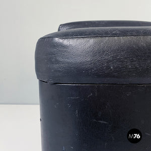 Stool in black faux leather, 1980s