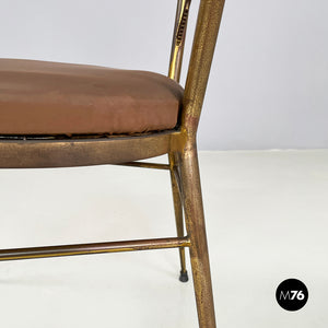 Chair in brass and brown fabric, 1950s