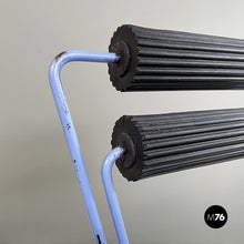 Load image into Gallery viewer, Chairs in blue metal, black wood and black rubber, 1980s
