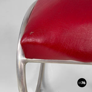 Chairs in red faux leather and metal, 1930s