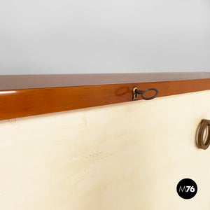 Sideboard in wood, brass and glass, 1940s