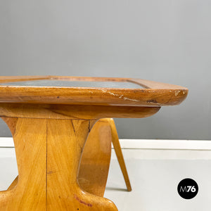 Coffee table in wood and decorated glass, 1950s