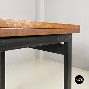 Extendable dining table in wood and black metal, 1960s