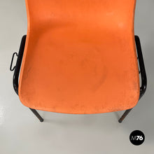 Carica l&#39;immagine nel visualizzatore di Gallery, Stackable chairs in orange plastic and black metal, 2001
