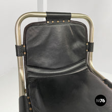 Load image into Gallery viewer, Stools in metal and black leather, 1970s
