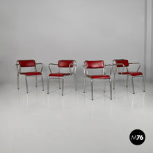 画像をギャラリービューアに読み込む, Chairs in metal and red faux leather, 1930s
