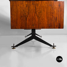 将图片加载到图库查看器，Desk in wood, black metal and brass, 1960s
