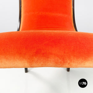 Chair in orange velvet and dark wood, 1950s