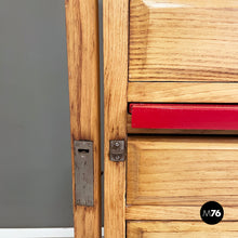 Load image into Gallery viewer, Office filing cabinet in wood and red metal, 1940s
