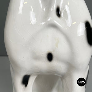 Black and white ceramic sculpture of Harlequin Great Dane dog, 1980s