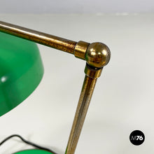 Charger l&#39;image dans la galerie, Adjustable table lamp in green metal and brass, 1950s
