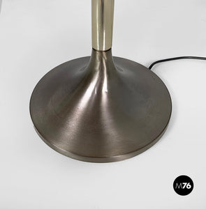 Floor lamp in burnished metal and white plexiglass, 1970s