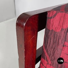 画像をギャラリービューアに読み込む, Armchair in wood and red fabric, 1930s
