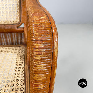 Armchairs in rattan and straw, 1960s