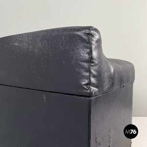 Stool in black faux leather, 1980s