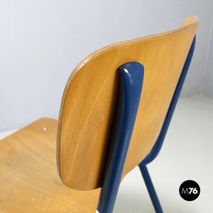 Chair in wood and blue metal, 1970s