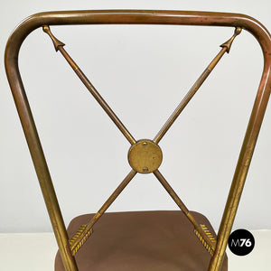 Chair in brass and brown fabric, 1950s