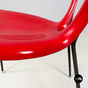 Chair in red plastic and black metal, 1960s