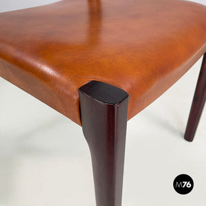 Chair in brown leather and dark wood, 1960s