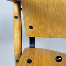 Load image into Gallery viewer, Chairs with armrests in wood and black metal, 1970s
