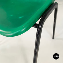 Load image into Gallery viewer, Stackable chairs in green plastic and black metal, 2000s
