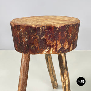 Rustic table stools in wood, 2000s