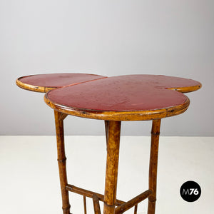 Coffee table with red wood clover top and bamboo, 1900-1950s