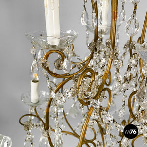 Glass drop chandelier with brass structure, 1900-1950s