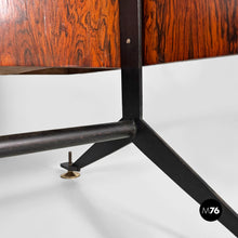 将图片加载到图库查看器，Desk in wood, black metal and brass, 1960s
