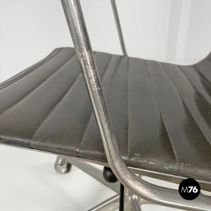 Dark grey leather office chair by Charles and Ray Eames for ICF, 1970s