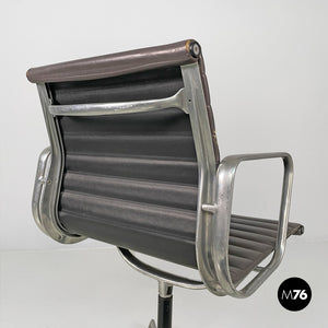 Dark grey leather office chair by Charles and Ray Eames for ICF, 1970s