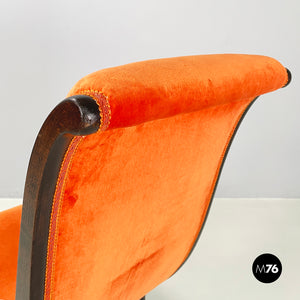 Chair in orange velvet and dark wood, 1950s