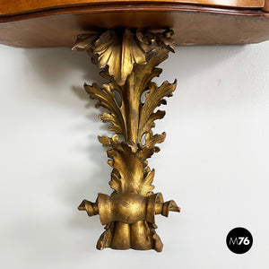 Bedside tables in golden finish wood, brass and glass, 1900s