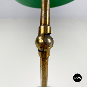 Adjustable table lamp in green metal and brass, 1950s